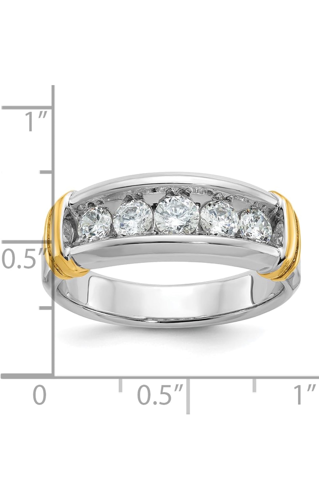 White & Yellow 14k Gold Two-tone Men's Polished and Grooved 5-Stone 2 Carat AA Quality Diamond Ring - Ring Size 10