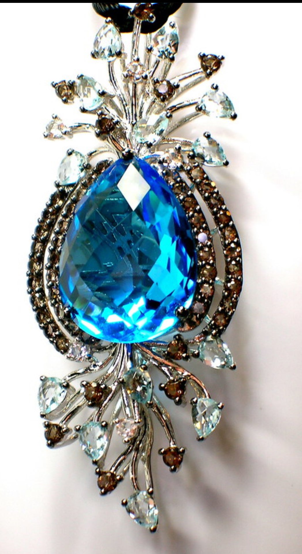 LeVian crazy collection 11.50CT Topaz & Smoky Quartz 2¼ inches long Pendant in 14k White Gold