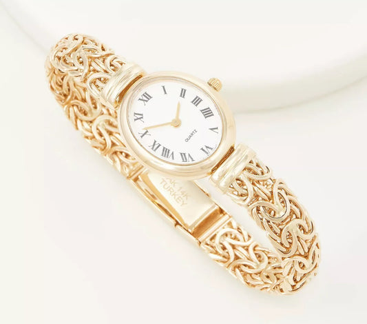 Domed Polished Byzantine Quartz Watch Solid 14K Yellow Gold Retails: $4665