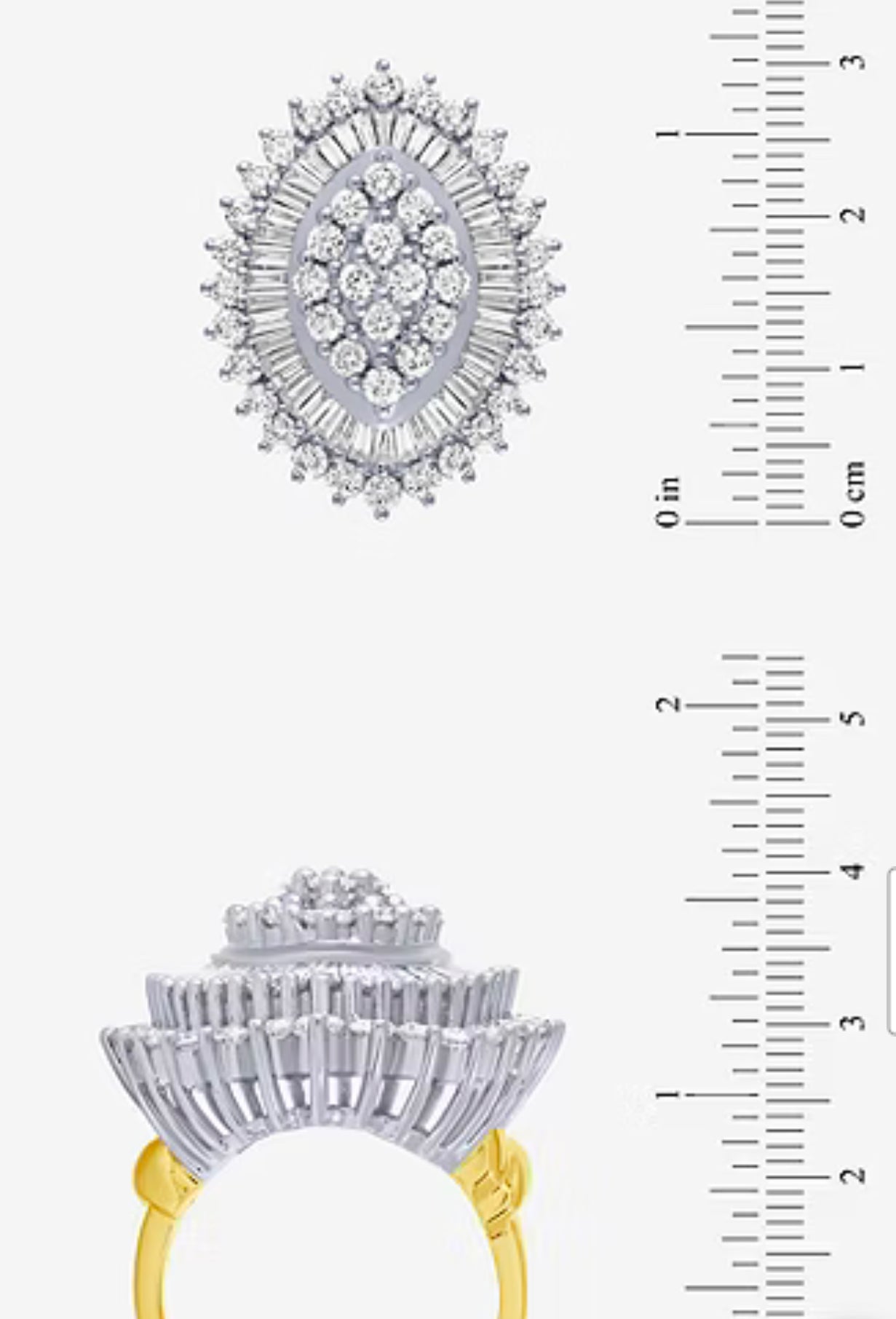 Womens 4 CT. T.W. White Diamond Two Tone Rhodium plated 10K Gold Cluster Cocktail Ring - size 10 (resizable)