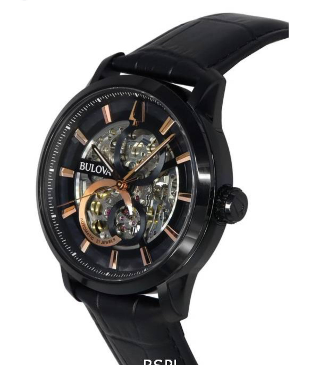 Bulova Men's Automatic Sutton Black Leather Strap Watch 43mm, A Macy's Exclusive - Black