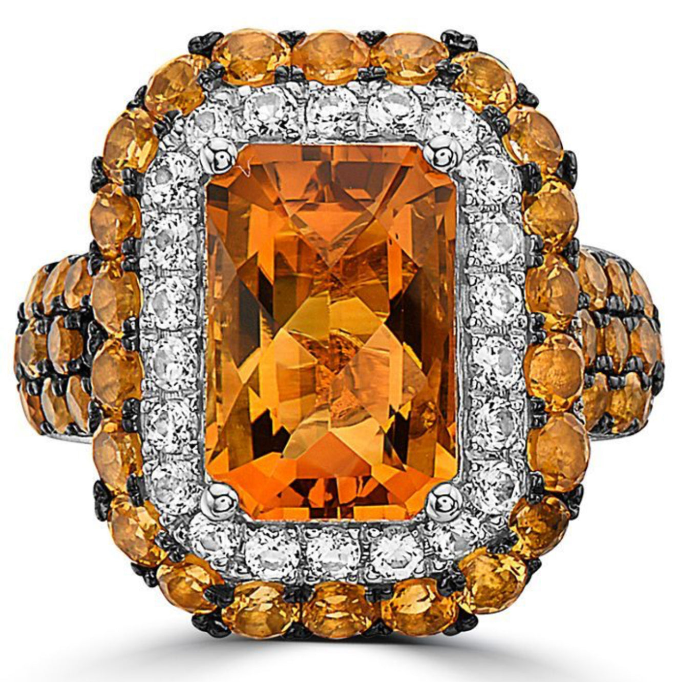 EFFY® Citrine (6-3/4 ct. t.w.) & White Topaz (5/8 ct. t.w.) Halo Statement Ring in Sterling Silver - size 10 can be resized upon request