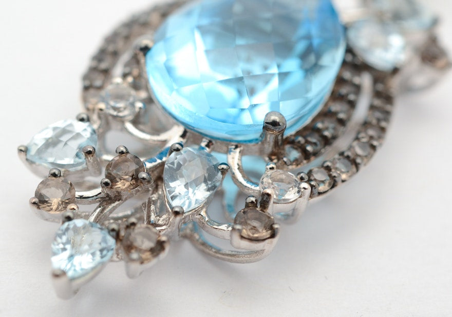 LeVian crazy collection 11.50CT Topaz & Smoky Quartz stuning Dangle Earrings in 14k White Gold