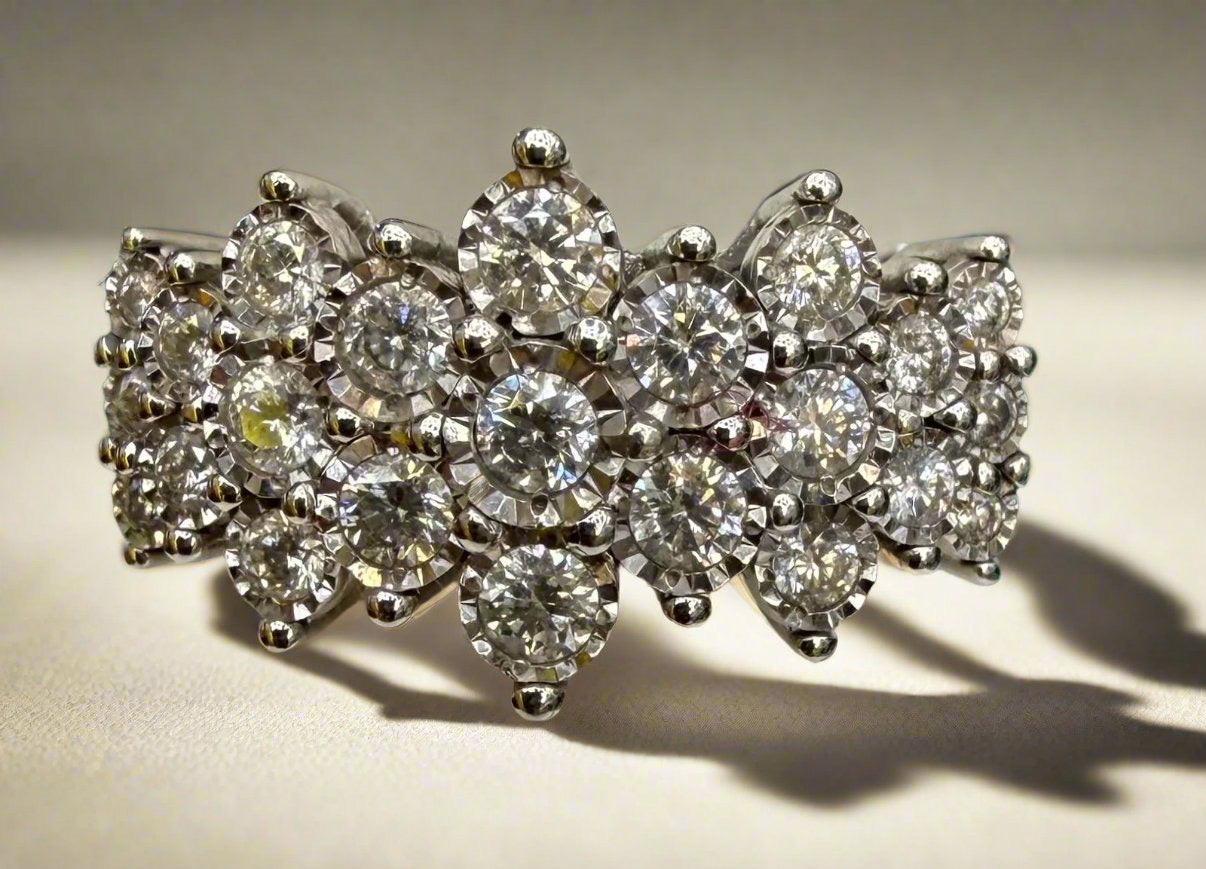 3 Ct Natural Diamond Ring Set in 10k White Gold Multi Row Anniversary Band (H-I, I1)