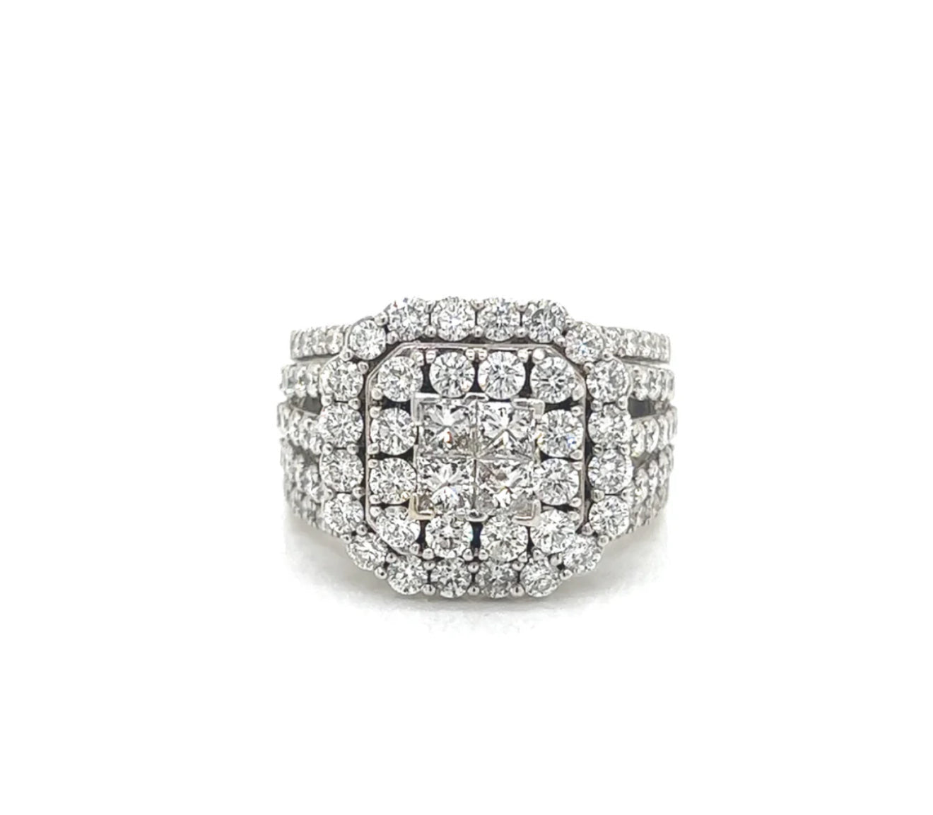 14k White Gold 3.50 CT Certified Natural Diamond Cluster Ring, Size 10