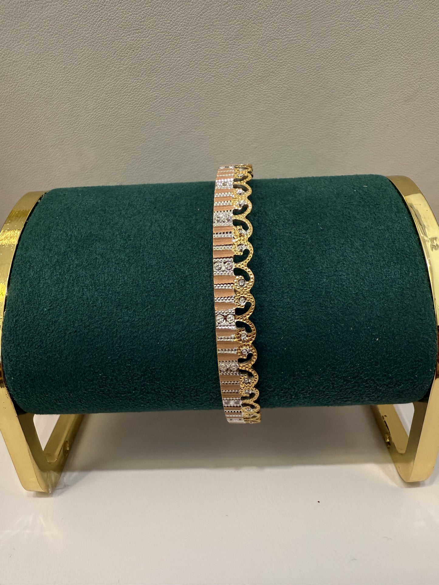 Italian Designer 22K in two Color Gold and Rhodium Plated Stackable Bangle 2.6 inches - 17.8g SKU:BR064O