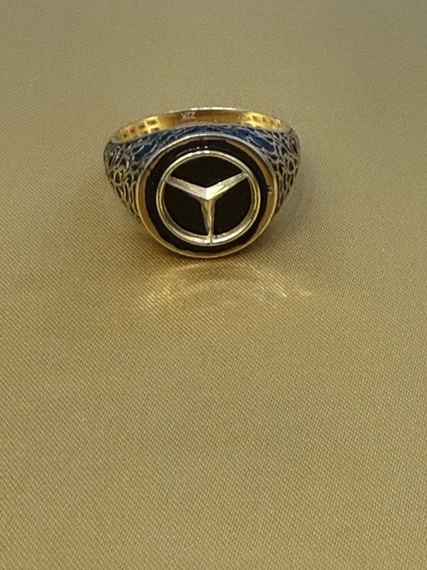 Men’s Ring with Mercedes logo in black Enamel Design 22K Gold with Black Spinel Stones Size 10.5, 8.1 SKU: R0234M