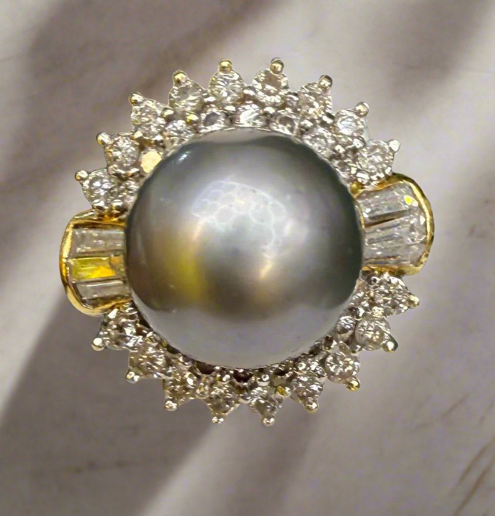 18K YELLOW GOLD, PEARL, AND DIAMOND Fancy (one of a kind) Engagement/ Anniversary RING