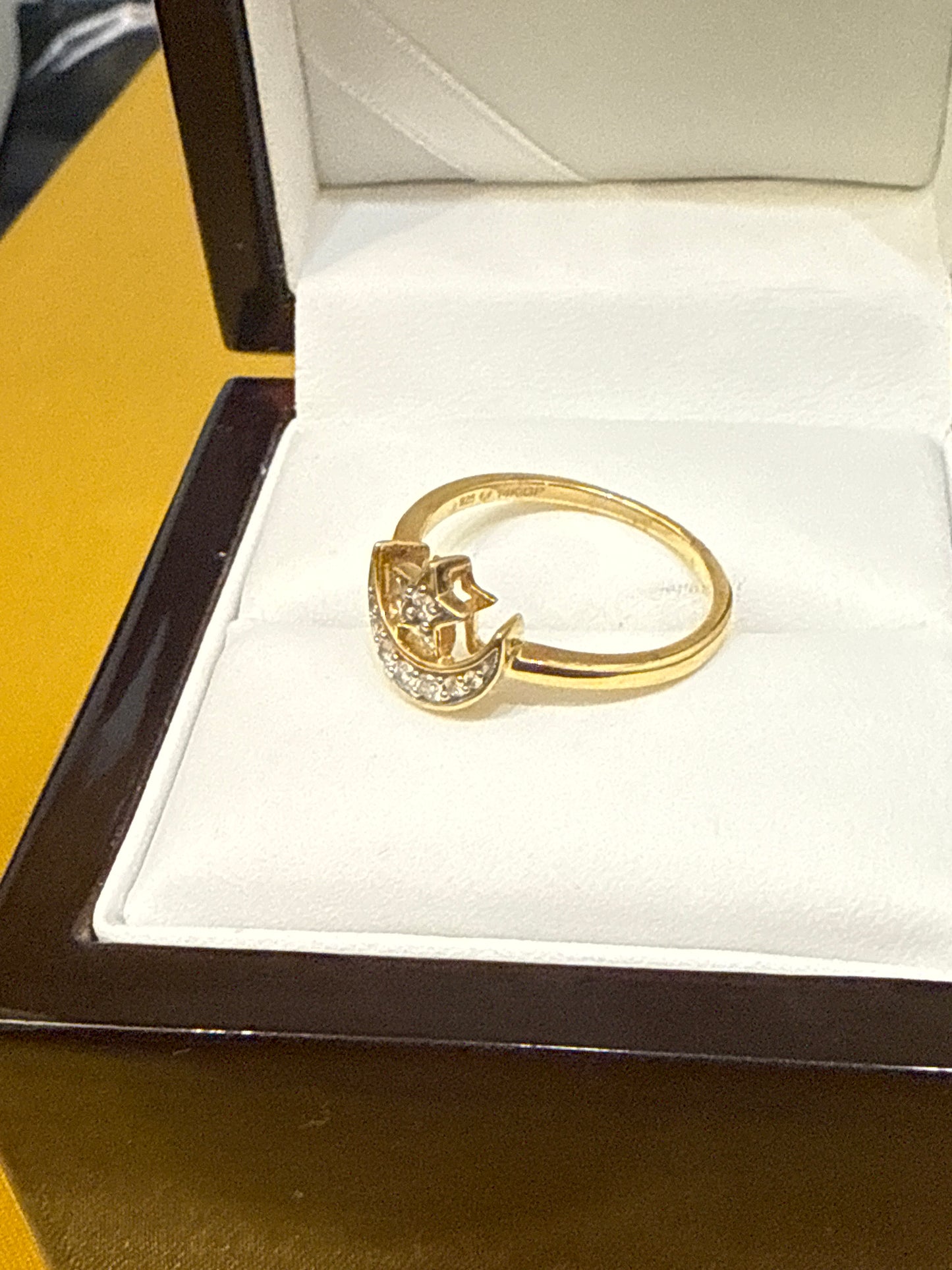 Darling Moon & Star Index or Second Finger ring with 0.7 CT Sapphire Perfect for Wedding or Party Rhodium Plated 14K over Sterling Silver Size 7, 2.0  SKU: R0171W