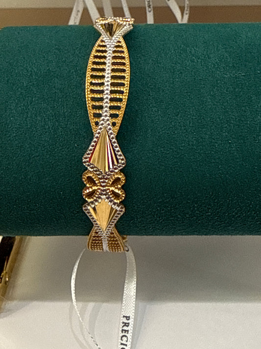 ORO Italian Designer 22K in two Color Yellow Gold and Rhodium Plated Stackable Bangle 2.6 inches - 20.72g SKU:BR0073O