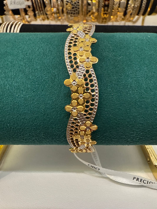 ORO Italian Designer 22K in Yellow Gold Accented with Rhodium Plated Stackable Bangle 2.6 inches - 24.7g SKU:BR0059O