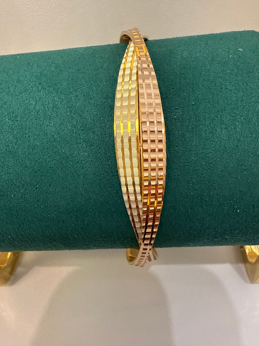 ORO Italian Designer 22K in two Color Rose Gold and Rhodium Plated Stackable Bangle 2.6 inches - 22.58g SKU:BR0076O