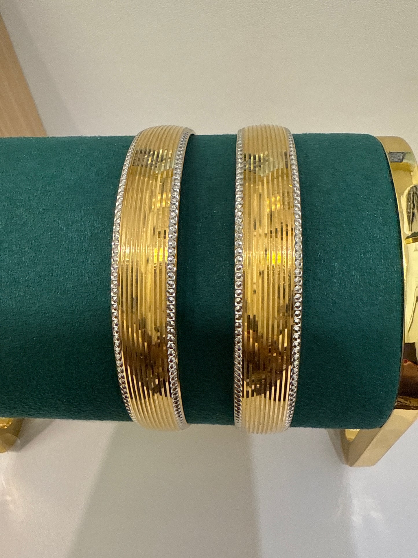 Oro - Italian Designer 22K in two Color  Gold and Rhodium Plated Stackable Bangle. 23.28g, 2.6 inches -  SKU: BR074