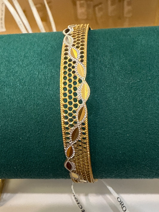 ORO Italian Designer 22K in two Color Yellow Gold and Rhodium Plated Stackable Bangle 2.6 inches - 20.51g SKU:BR0079O
