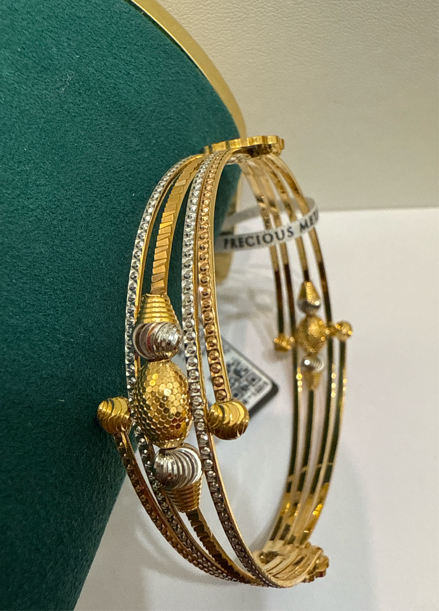 ORO Italian Designer 22K Yellow Gold Double Sided Design decorated with Rose Gold Rhodium Accent Stackable Bangle 2.6 inches - 23.82g SKU:BR0078O