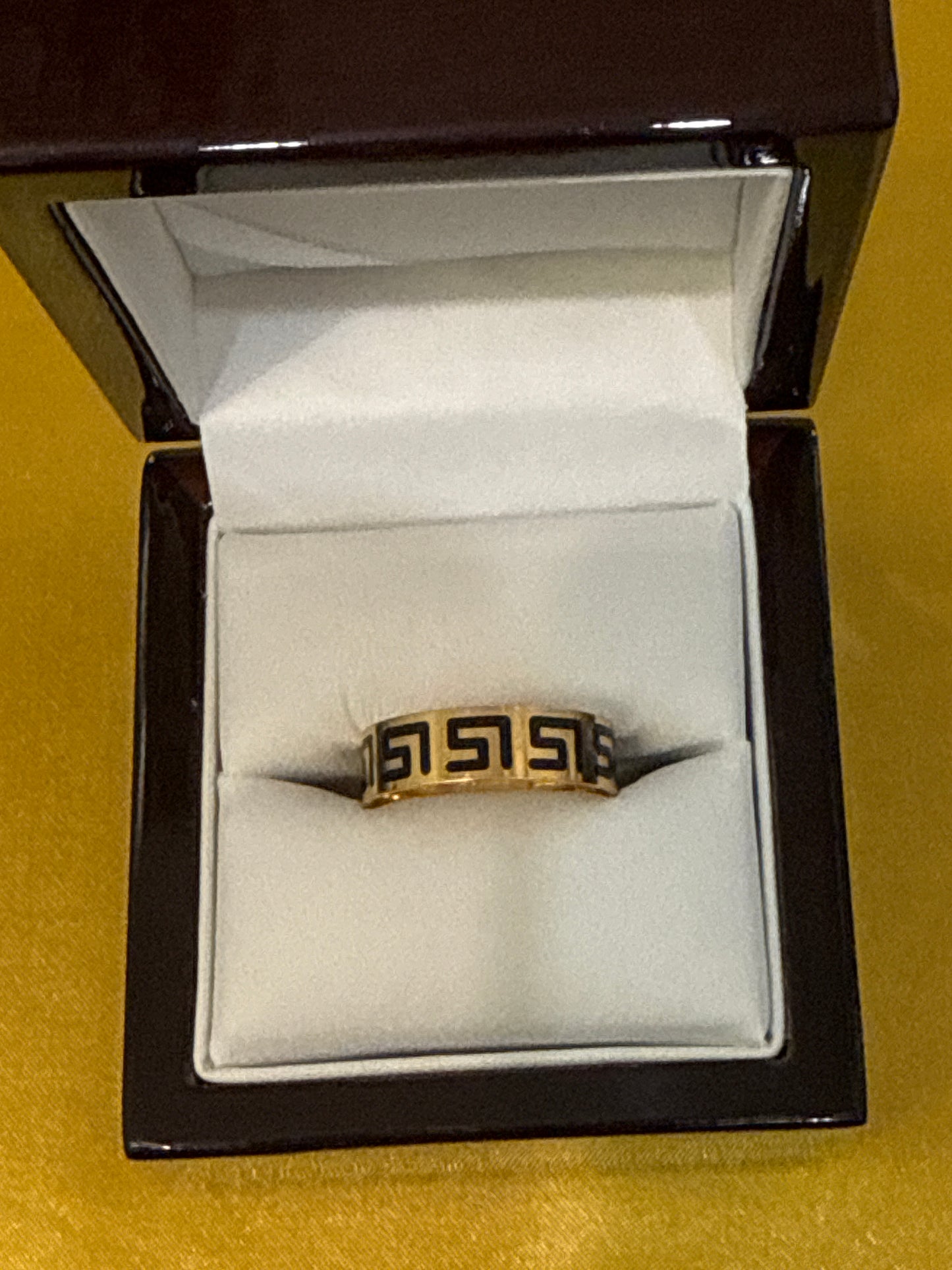 Mens Wedding Band Greek Key Design with Black Enamel 22K Gold Size 9.5 Weight:6.1g  SKU: R0213MW