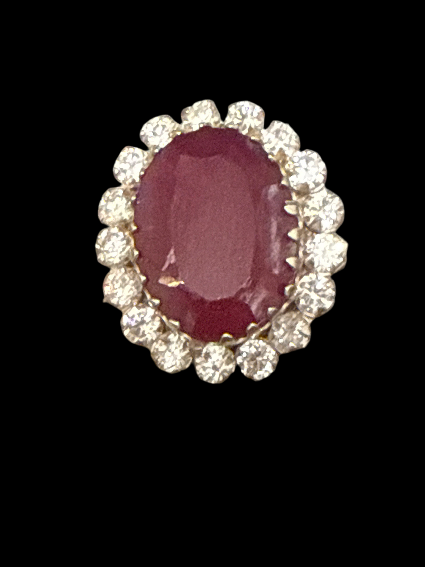 Designer Inspired One-of-a-Kind Halo Cocktail Ruby 6 CT 3 CT Spinel Ring in Sterling Silver Size: 10 Weight: 6.9 SKU: RS001W