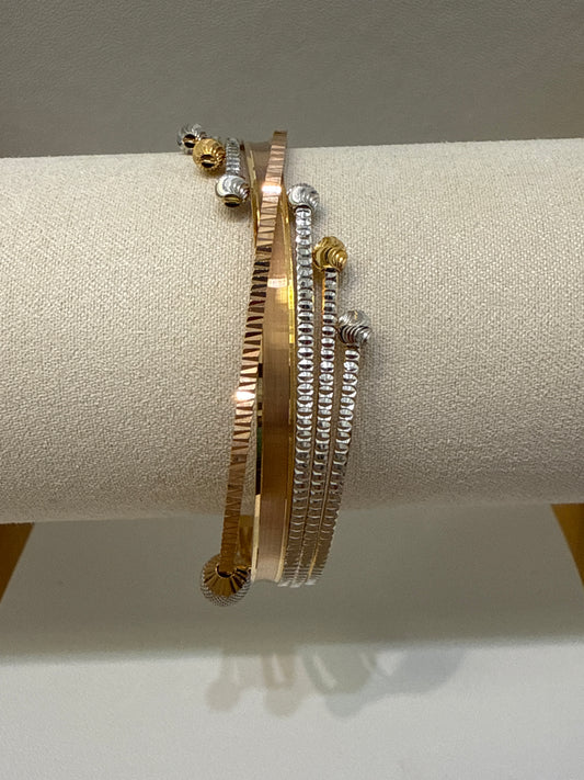 ORO Italian Designer 22K Yellow Gold with Gold decorative Beads with Rose Gold and Rhodium Accent Stackable Bangle 2.6 inches - 28.0g SKU:BR0067O