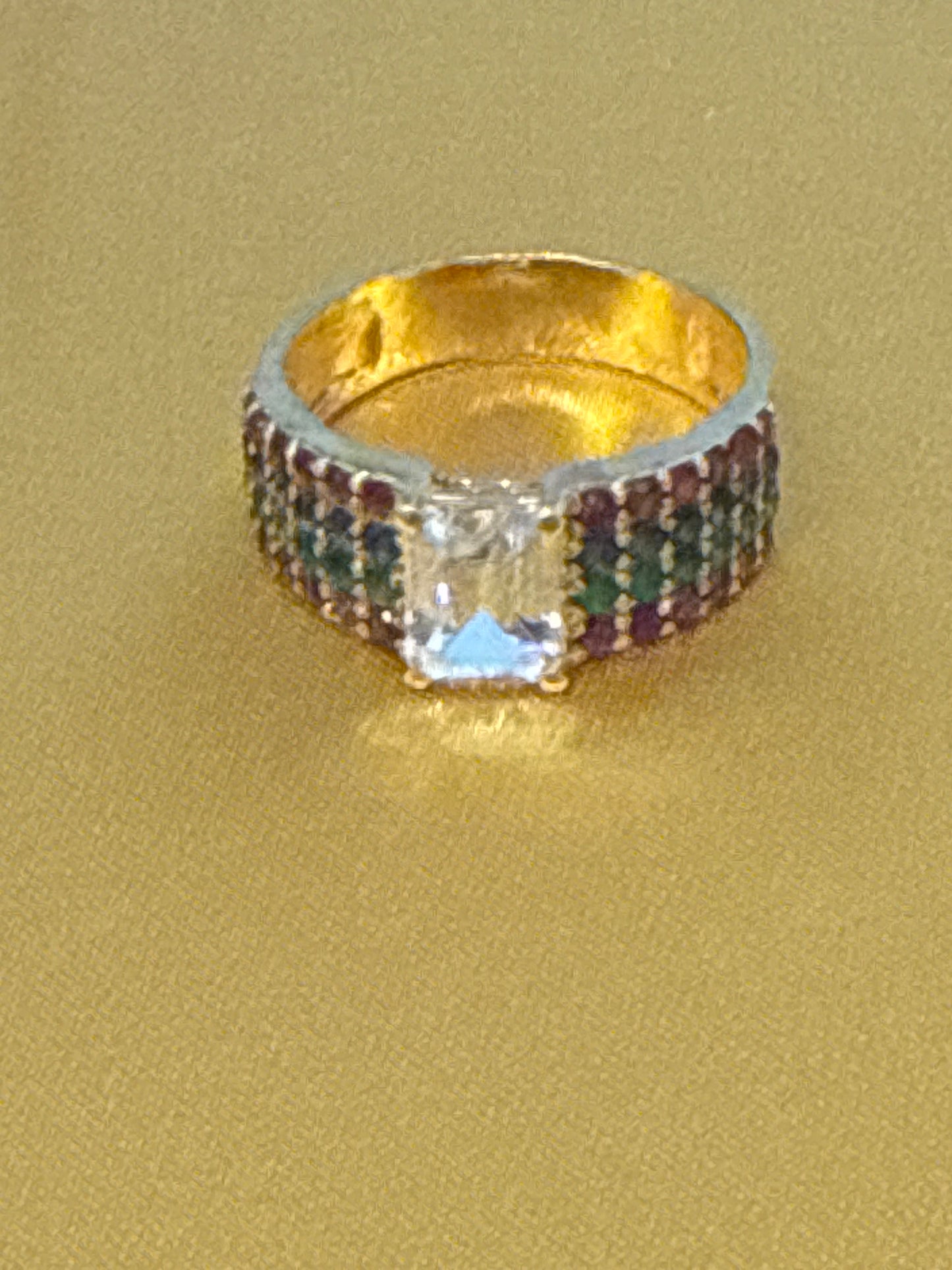 Unisex Ring with Classic Design with 2 CT of Solitaire Sapphire 1.5 CT Ruby 0.5 CT Emerald 0.5 CT Sapphire in 22K Gold with Size 8, 6.0g  SKU: R0222M