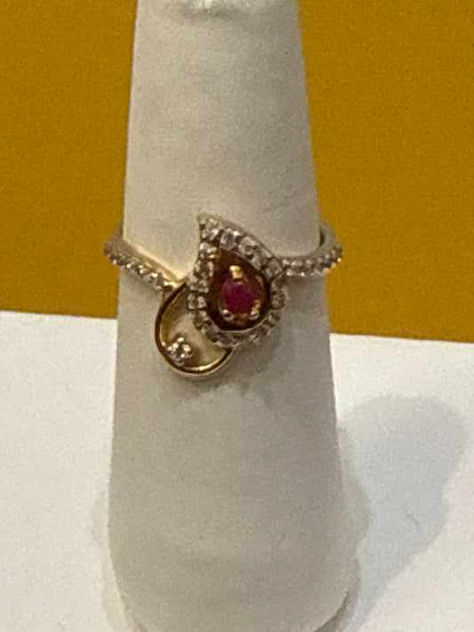 Romantic Modern Design Ruby, and white Sapphire Ring set in 22K Gold for  Wedding or Party Size 7, 3.4g  SKU: R0177W