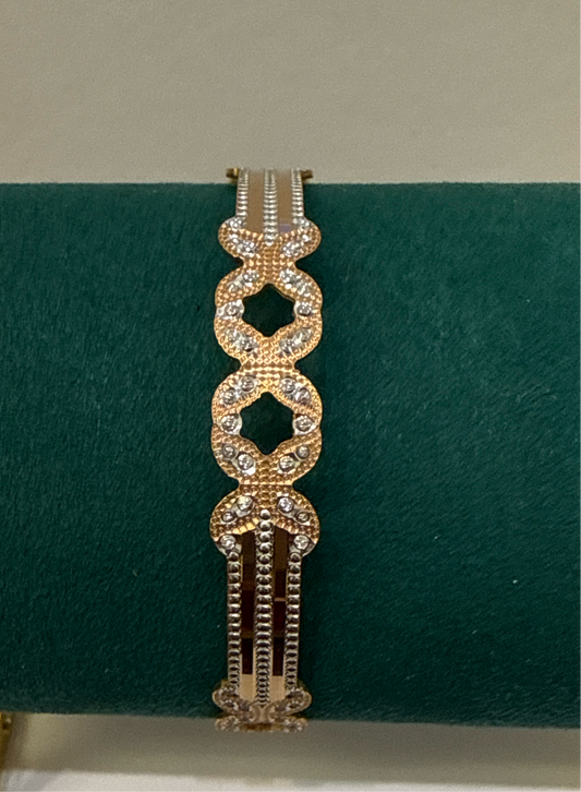 ORO Italian Designer 22K Yellow Gold Double Sided Design decorated with Rose Gold Rhodium Accent Stackable Bangle 2.6 inches - 21.4 SKU:BR0026O