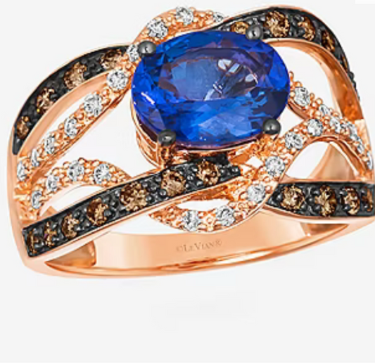 LeVian® Ring featuring 1 3/4 CT. Blueberry Tanzanite® 1/3 CT. Chocolate Diamonds® 1/5 CT. Nude Diamonds™ set in 14K Strawberry Gold®