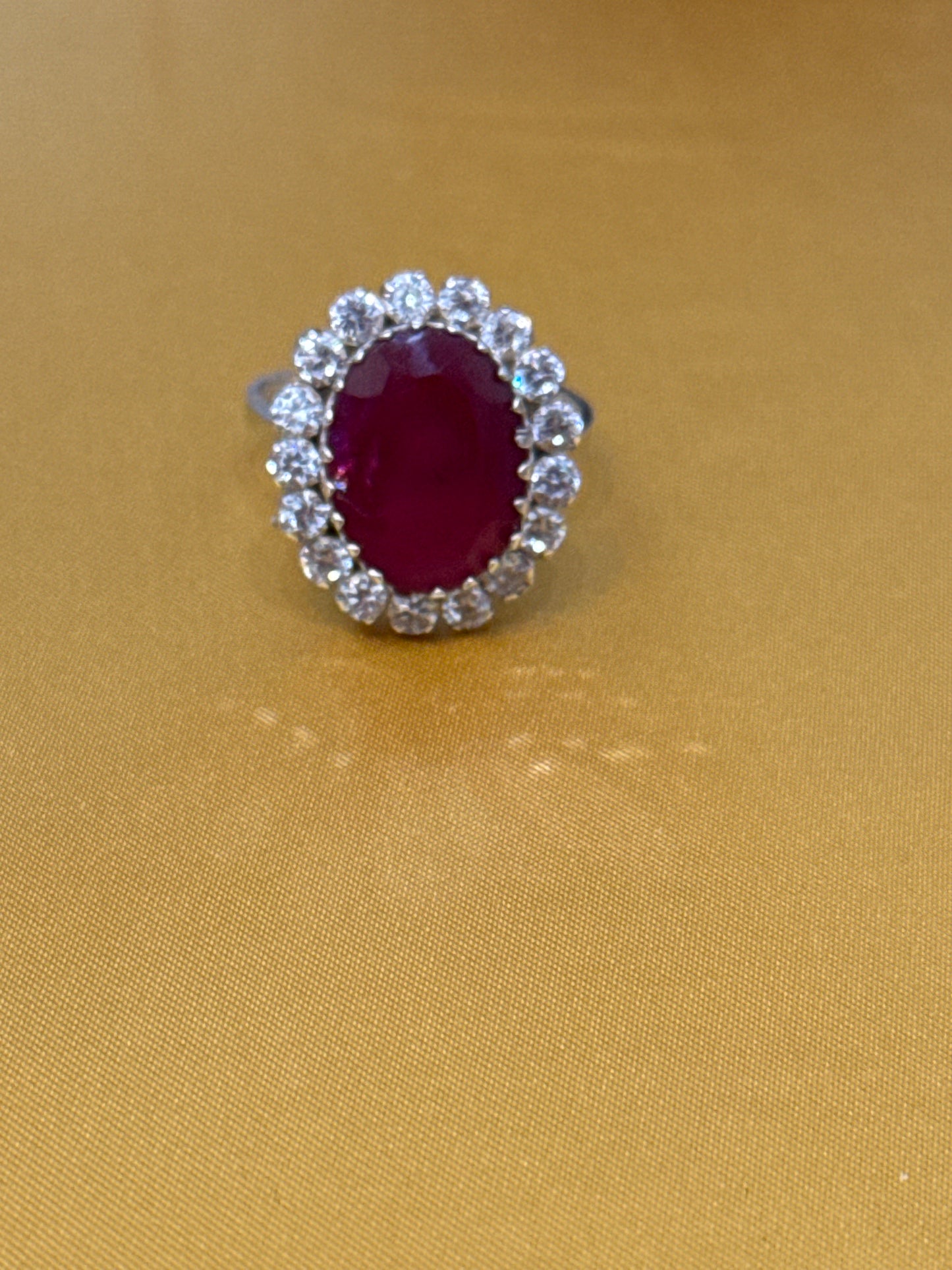 Designer Inspired One-of-a-Kind Halo Cocktail Ruby 6 CT 3 CT Spinel Ring in Sterling Silver Size: 10 Weight: 6.9 SKU: RS001W