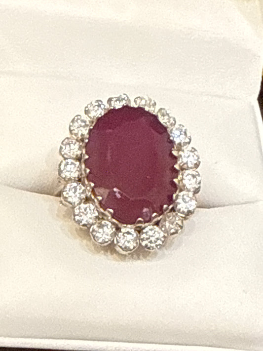 Designer Inspired One-of-a-Kind Halo Cocktail Ruby 6 CT 3 CT Spinel Ring in Sterling Silver Size: 10 Weight: 6.9 SKU: RS001W