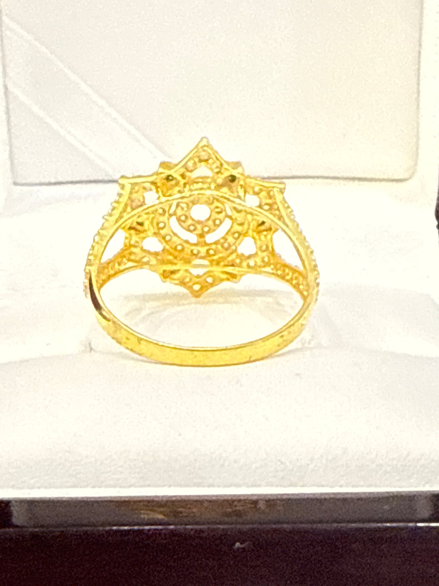 Modern Red & White Ruby and Crystal Stones 0.8 CT Floral Ring 22K Gold Size Adjustable 7, 3.8g  SKU: R0154W