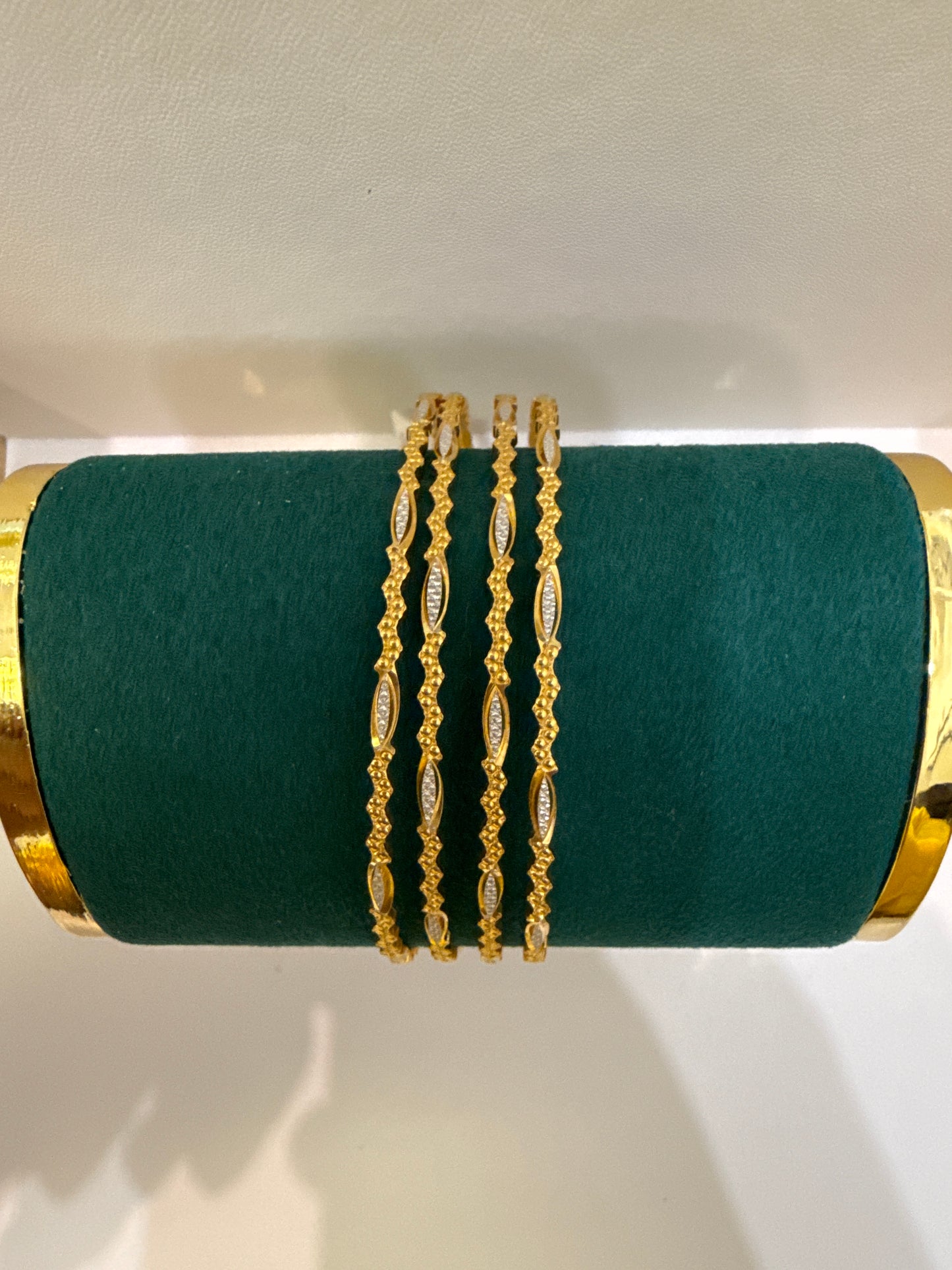 22K Gold Handmade Wedding 4 Bangles Rhodium Plated 2.9 Inches, 42.1g SKU: BA018S
