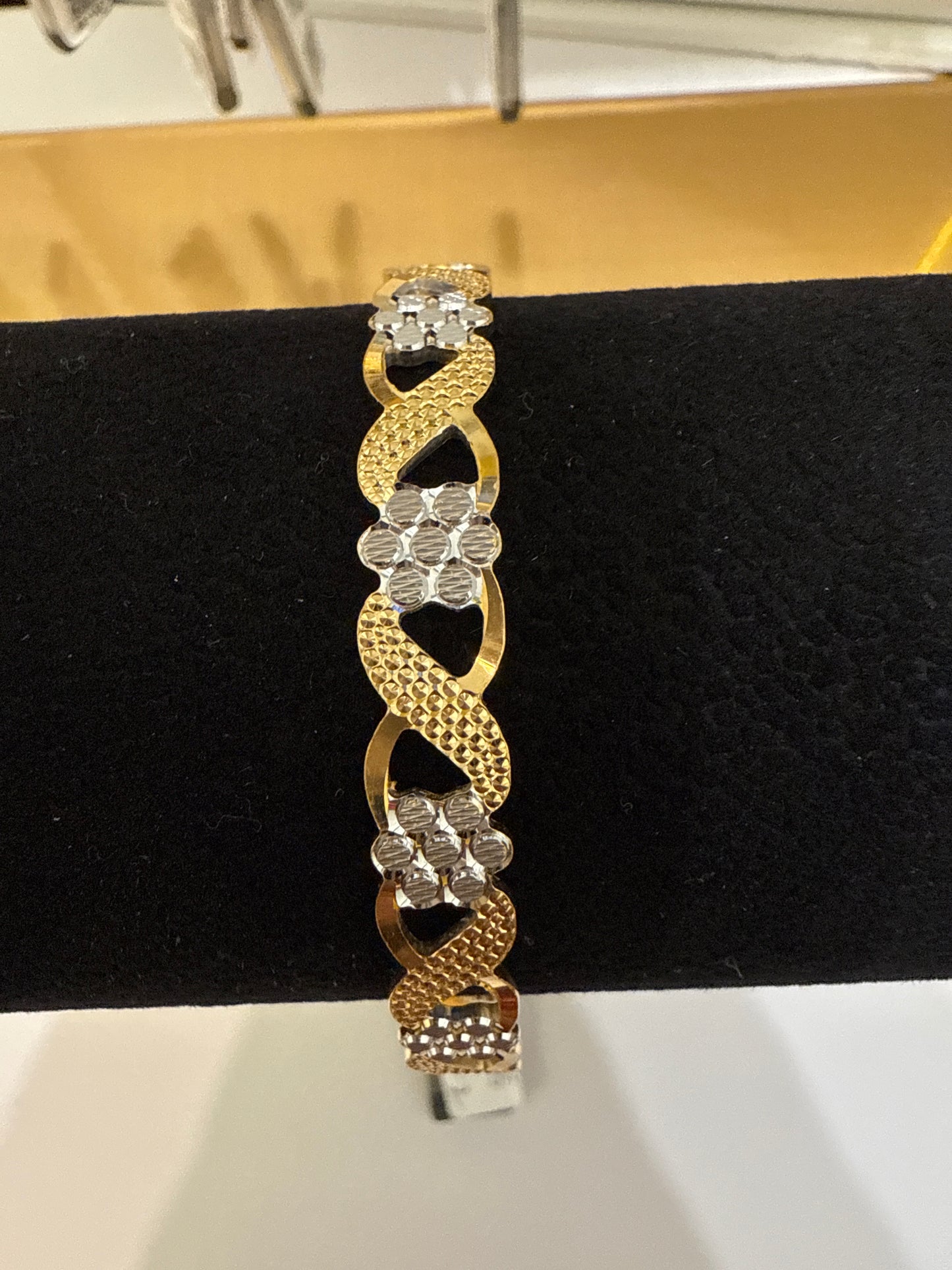 ORO Italian Designer 22K Yellow Gold decorated with Rhodium Stackable Bangle 2.6 inches - 18.68g SKU:BR0066O