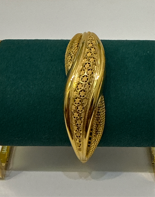 French Filigree Custom Design with Galleria 22K in Yellow Gold with Double Safety Lock VIP Bangle 2.7 - 22.6g SKU:BR0045BB