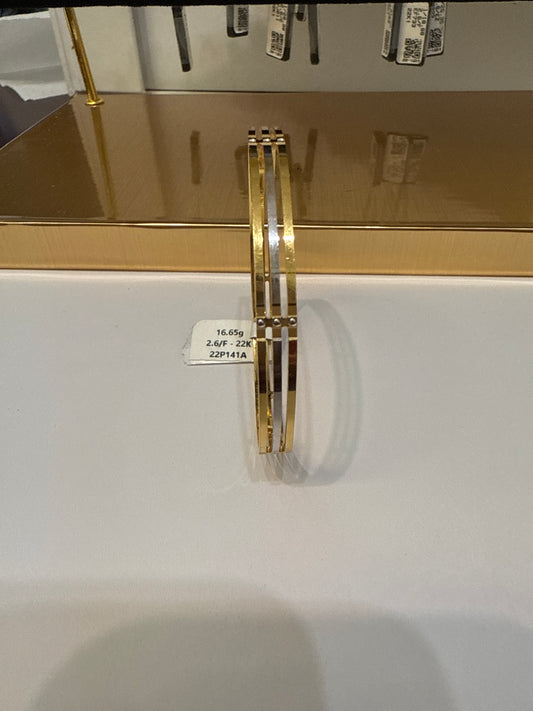 ORO Italian Designer 22K Yellow Gold decorated with Gold and Rhodium Stackable Bangle 2.6 inches - 16.65g SKU:BR0069O