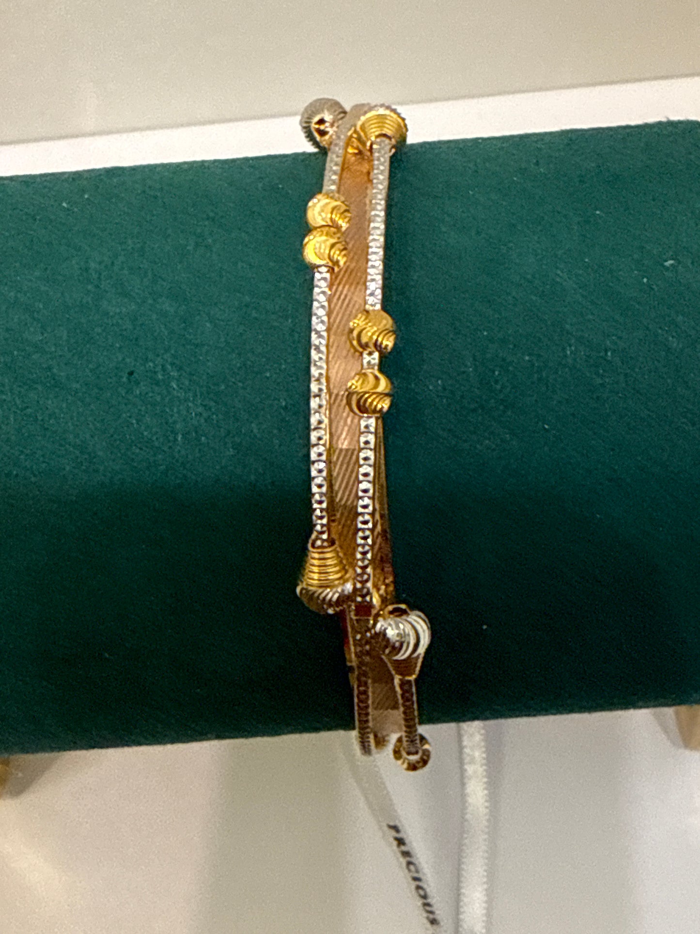 ORO Italian Designer 22K Yellow Gold with Gold Moving Beads decorated with Rose Gold and Rhodium Accent Stackable Bangle 2.6 inches - 27.32g SKU:BR0024O