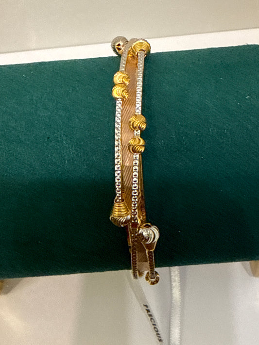 ORO Italian Designer 22K Yellow Gold with Gold Moving Beads decorated with Rose Gold and Rhodium Accent Stackable Bangle 2.6 inches - 27.32g SKU:BR0024O