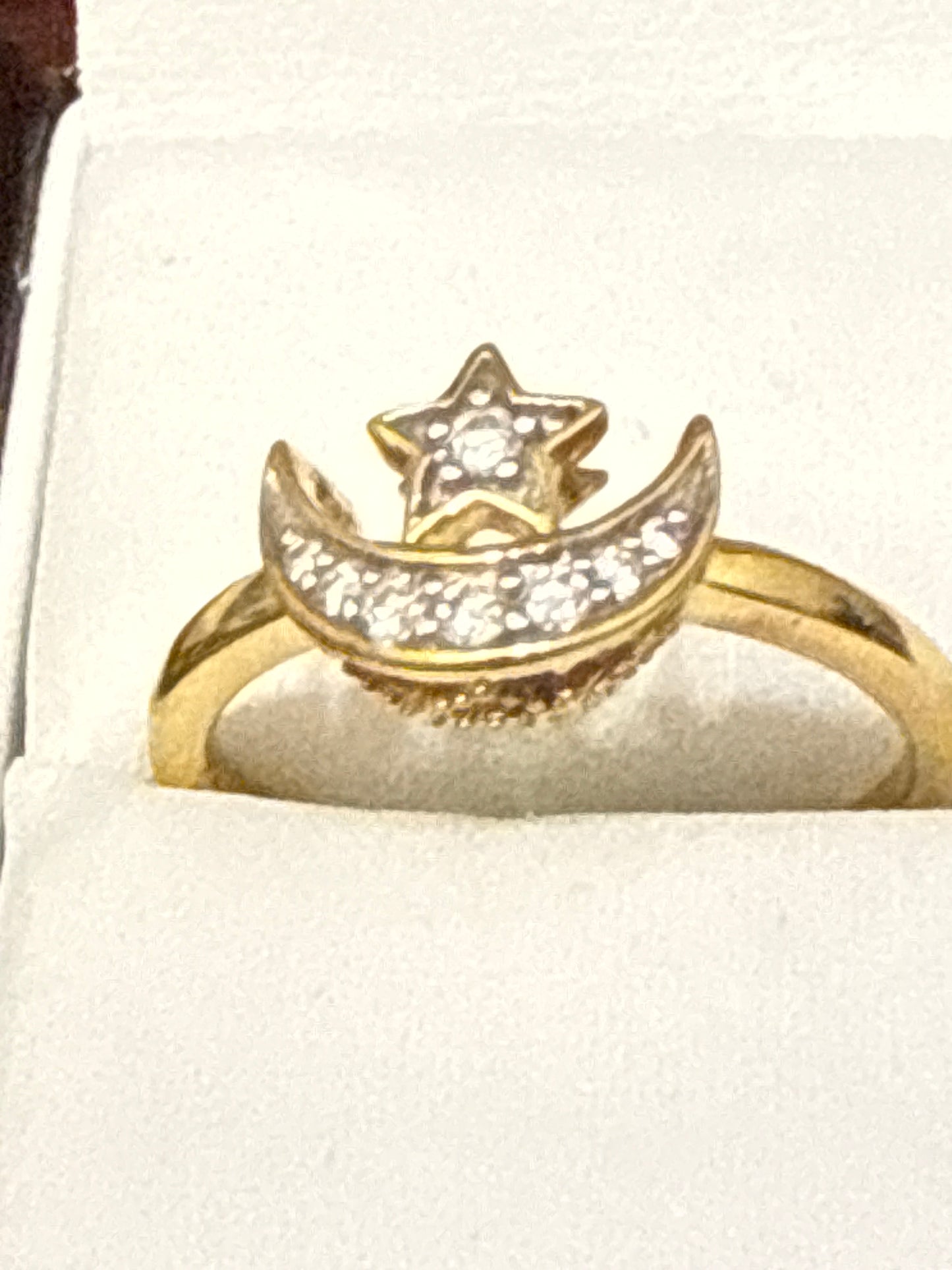 Darling Moon & Star Index or Second Finger ring with 0.7 CT Sapphire Perfect for Wedding or Party Rhodium Plated 14K over Sterling Silver Size 7, 2.0  SKU: R0171W