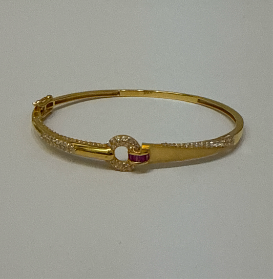 Love Circle Design Decorated with Ruby & Crystals in Custom Design  22K in Yellow Gold with Double Safety Lock VIP Bangle - 10.6g SKU:BR0035BB