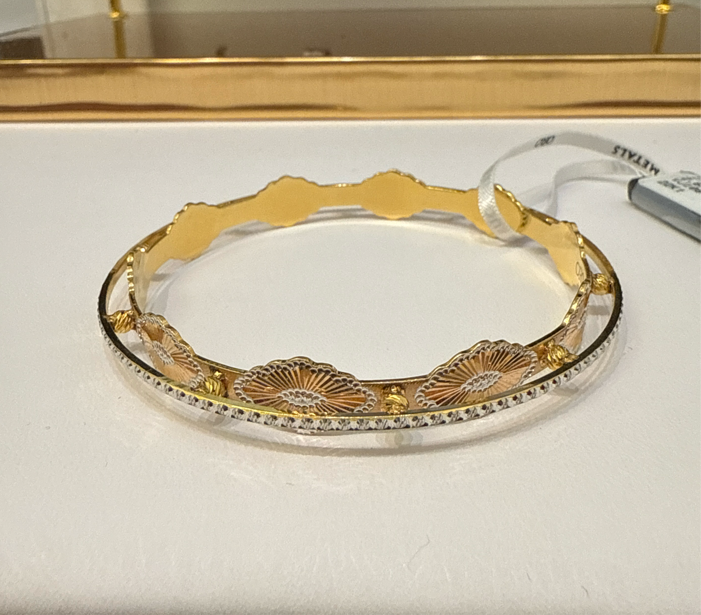 ORO Italian Designer 22K Yellow Gold decorated with Rhodium Stackable Bangle 2.6 inches - 21.12g SKU:BR0015O