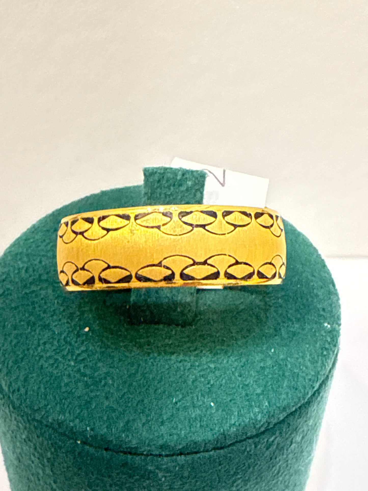 Wedding Band with Matt Polish and Black Enamel Design in 22K Gold Size 11.5, 6.3g  SKU: R0214M