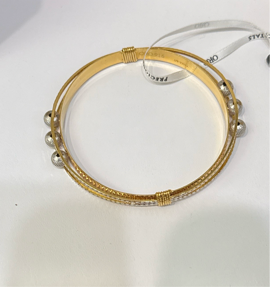 ORO Italian Designer 22K Yellow Gold Double Sided Design decorated with Rose Gold Rhodium Accent Stackable Bangle 2.6 inches - 28.98g SKU:BR0072O