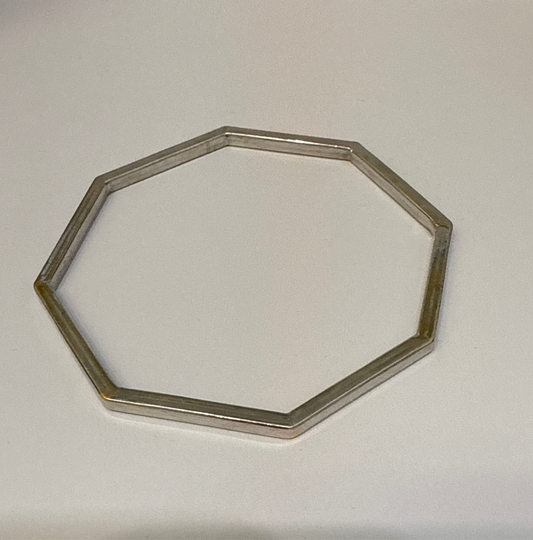 One-of-a-kind Custom Design Hexagon shaped Rhodium Plated in 22K Gold Stackable Bangle. 2.10 inches -  15.3g SKU:BA014