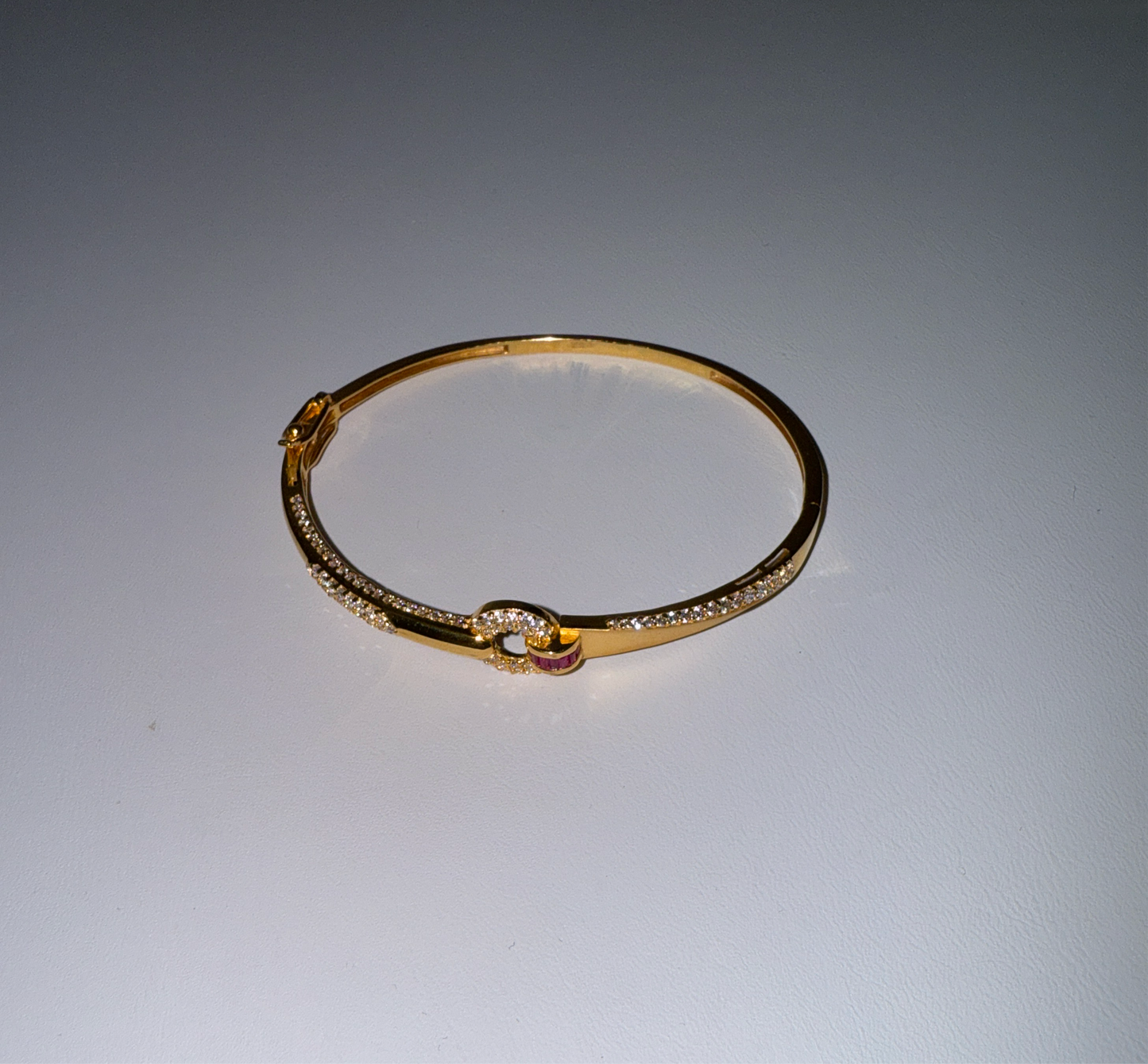 Love Circle Design Decorated with Ruby & Crystals in Custom Design  22K in Yellow Gold with Double Safety Lock VIP Bangle - 10.6g SKU:BR0035BB