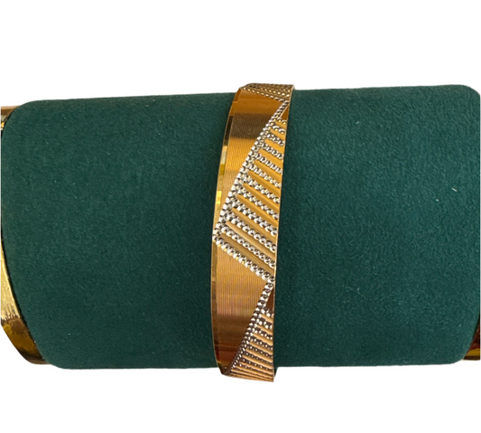 ORO Italian Designer 22K in two Color Rose Gold and Rhodium Plated Stackable Bangle 2.6 inches - 24.7g SKU:BR0059O