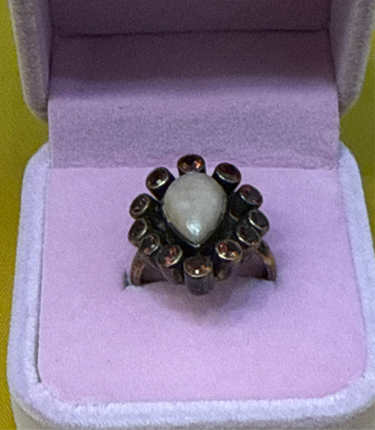 Antique Nikki Butler Sterling Silver (925 stamped), Garnet in pink quartz ring. Size 7 Weight: 6.4 SKU: R005AW
