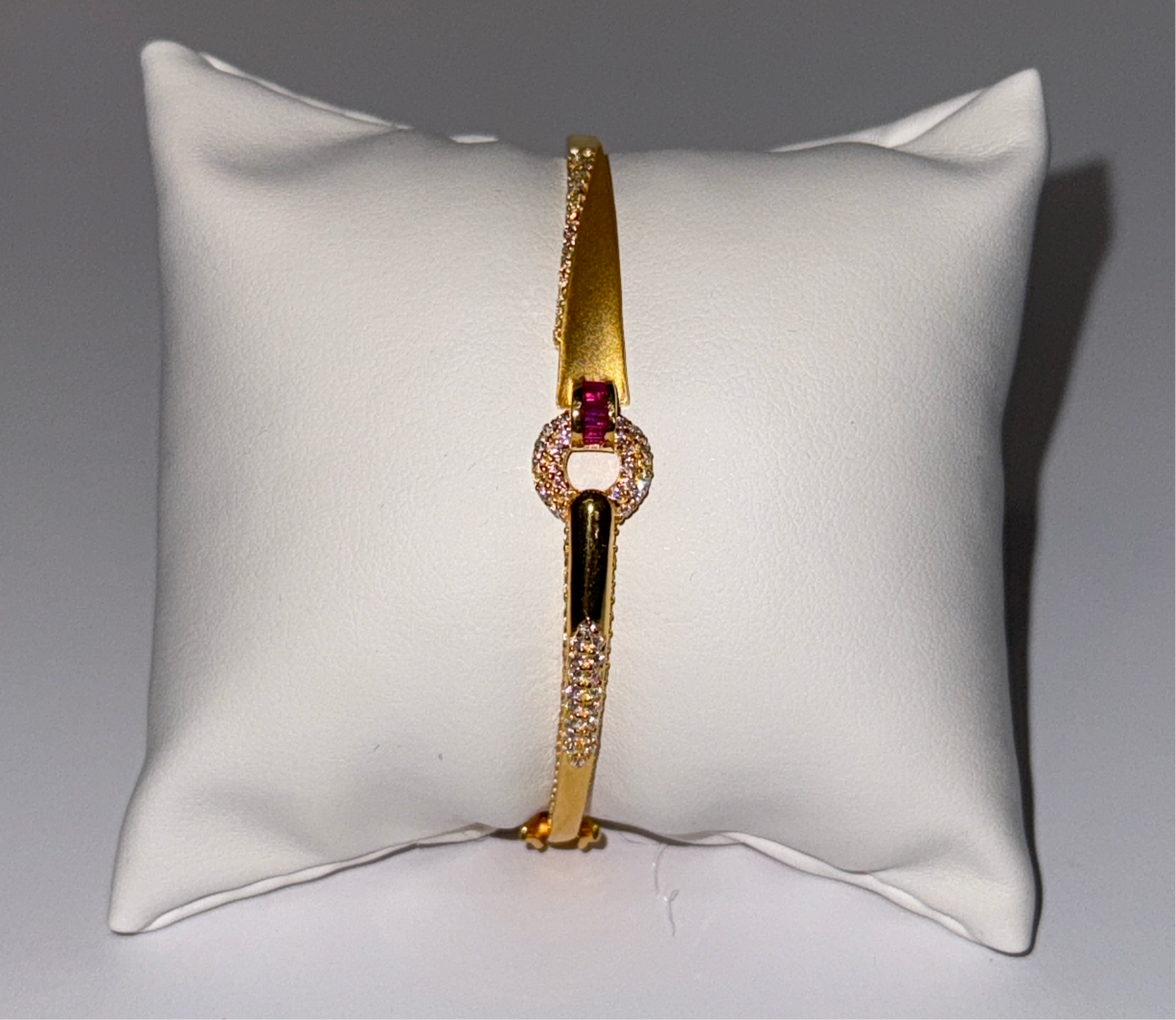 Love Circle Design Decorated with Ruby & Crystals in Custom Design  22K in Yellow Gold with Double Safety Lock VIP Bangle - 10.6g SKU:BR0035BB