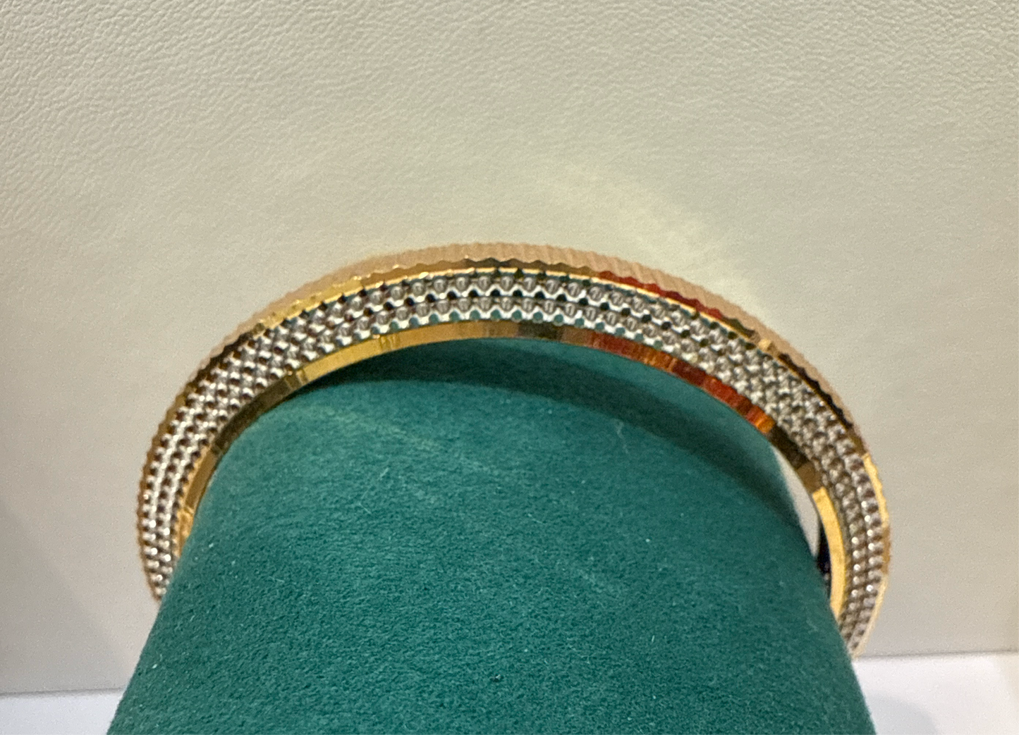 ORO Italian Designer 22K Yellow Gold decorated with Rose Gold and Rhodium accent Stackable Bangle 2.6 inches - 31.58g SKU:BR009O