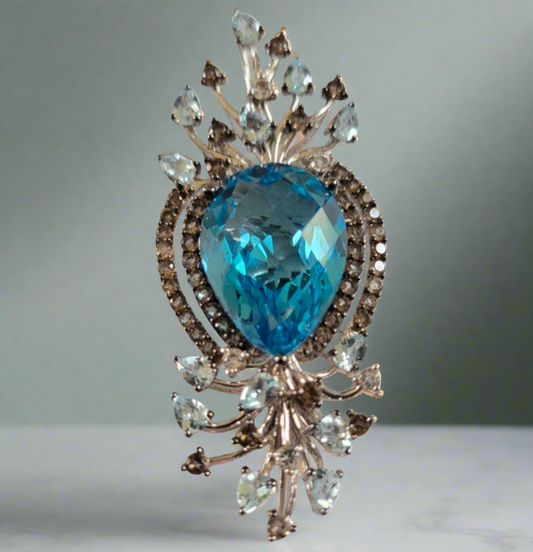 LeVian crazy collection 11.50CT Topaz & Smoky Quartz 2¼ inches long Pendant in 14k White Gold