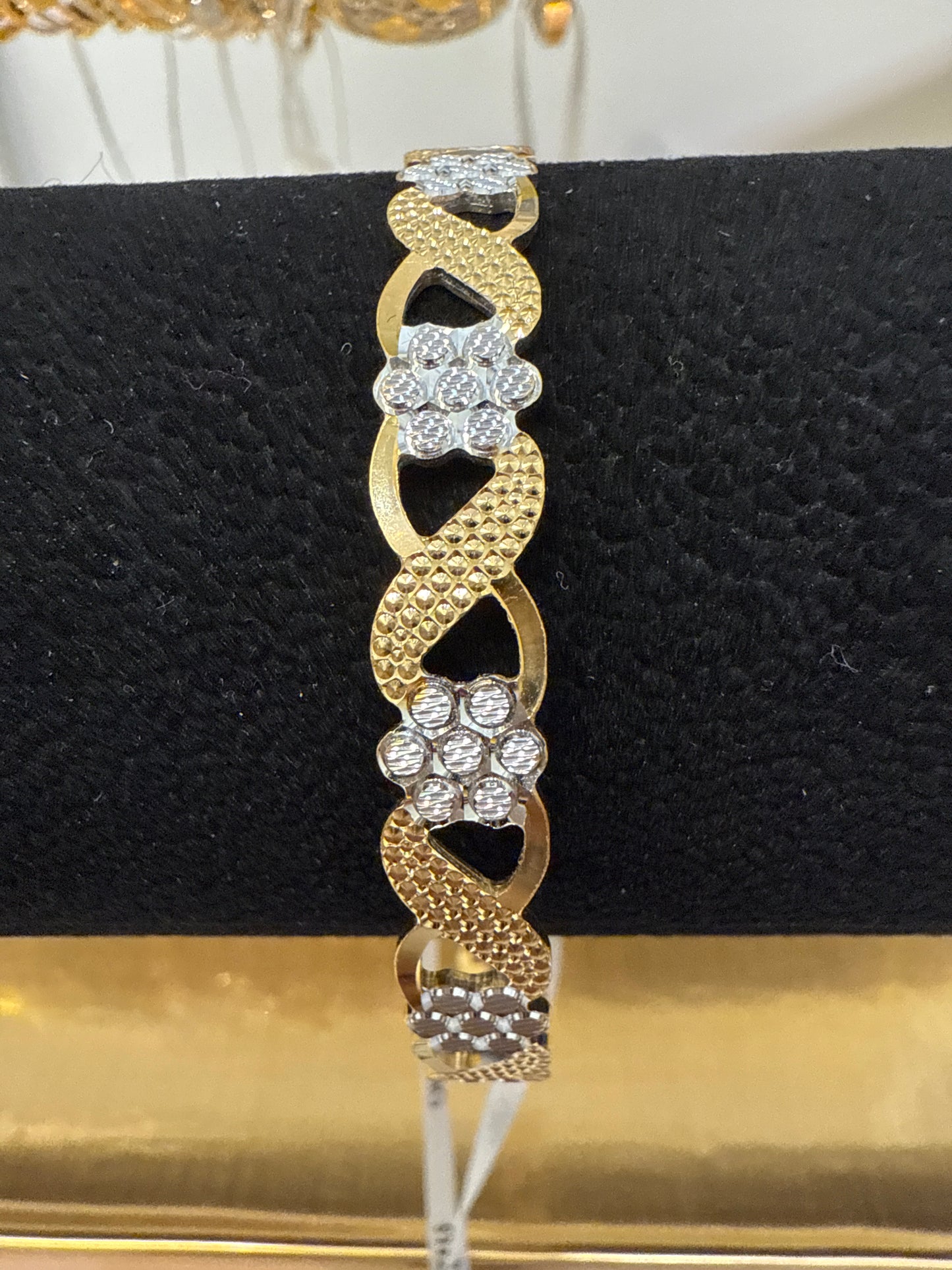 ORO Italian Designer 22K Yellow Gold decorated with Rhodium Stackable Bangle 2.6 inches - 18.68g SKU:BR0066O