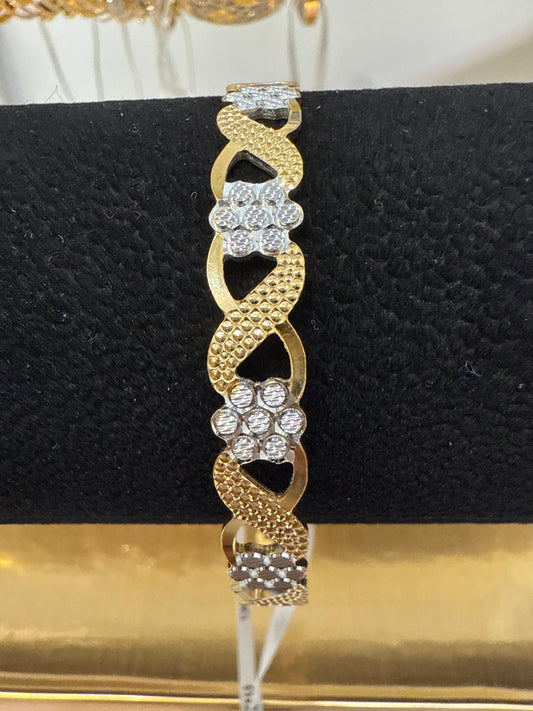 ORO Italian Designer 22K Yellow Gold decorated with Rhodium Stackable Bangle 2.6 inches - 18.68g SKU:BR0066O
