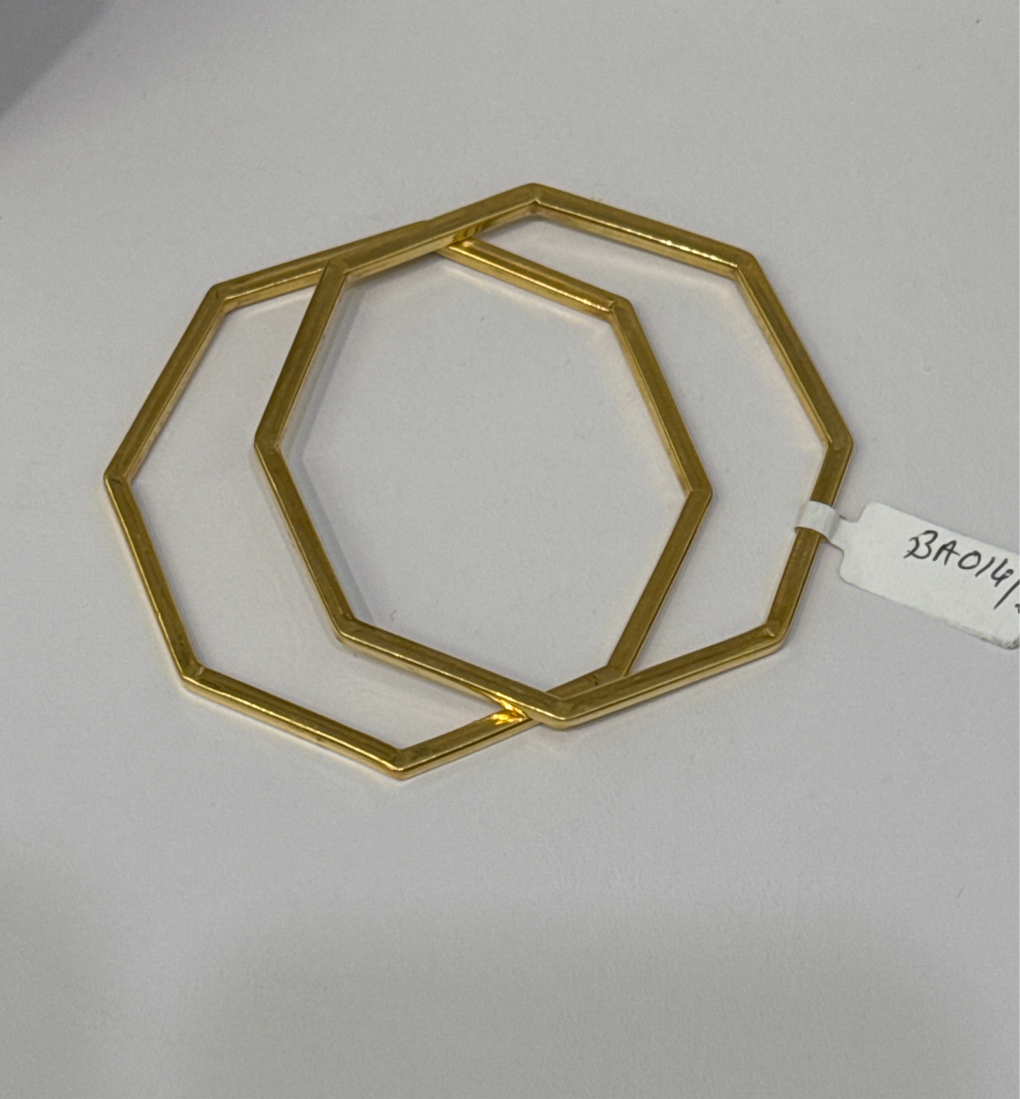 One-of-a-kind custom Design Hexagon shaped in 22K Gold Stackable Bangle. 2.10 inches -  15.6g SKU:BA014